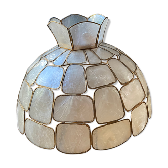 Mother-of-pearl lampshade and large format brass
