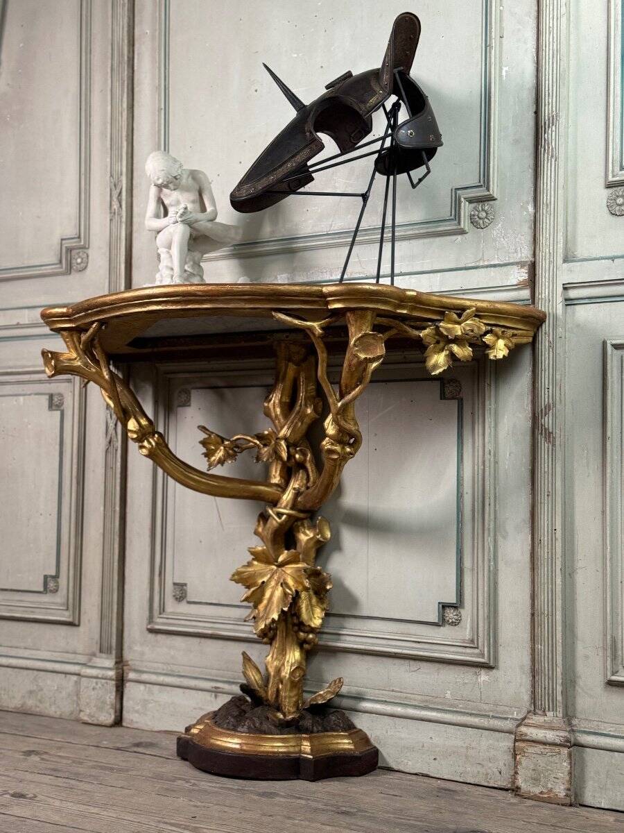 Carved and Gilded Wooden Console Imitating Natural Wood, Italy circa 1880