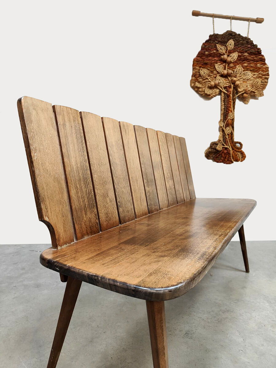 Banc en chêne brutaliste des années 1960