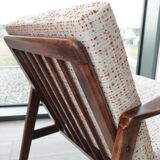 Vintage Danish boucle armchair with orange polka dots from the 1960s.