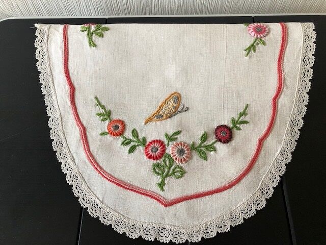 old oval placemat embroidered hand