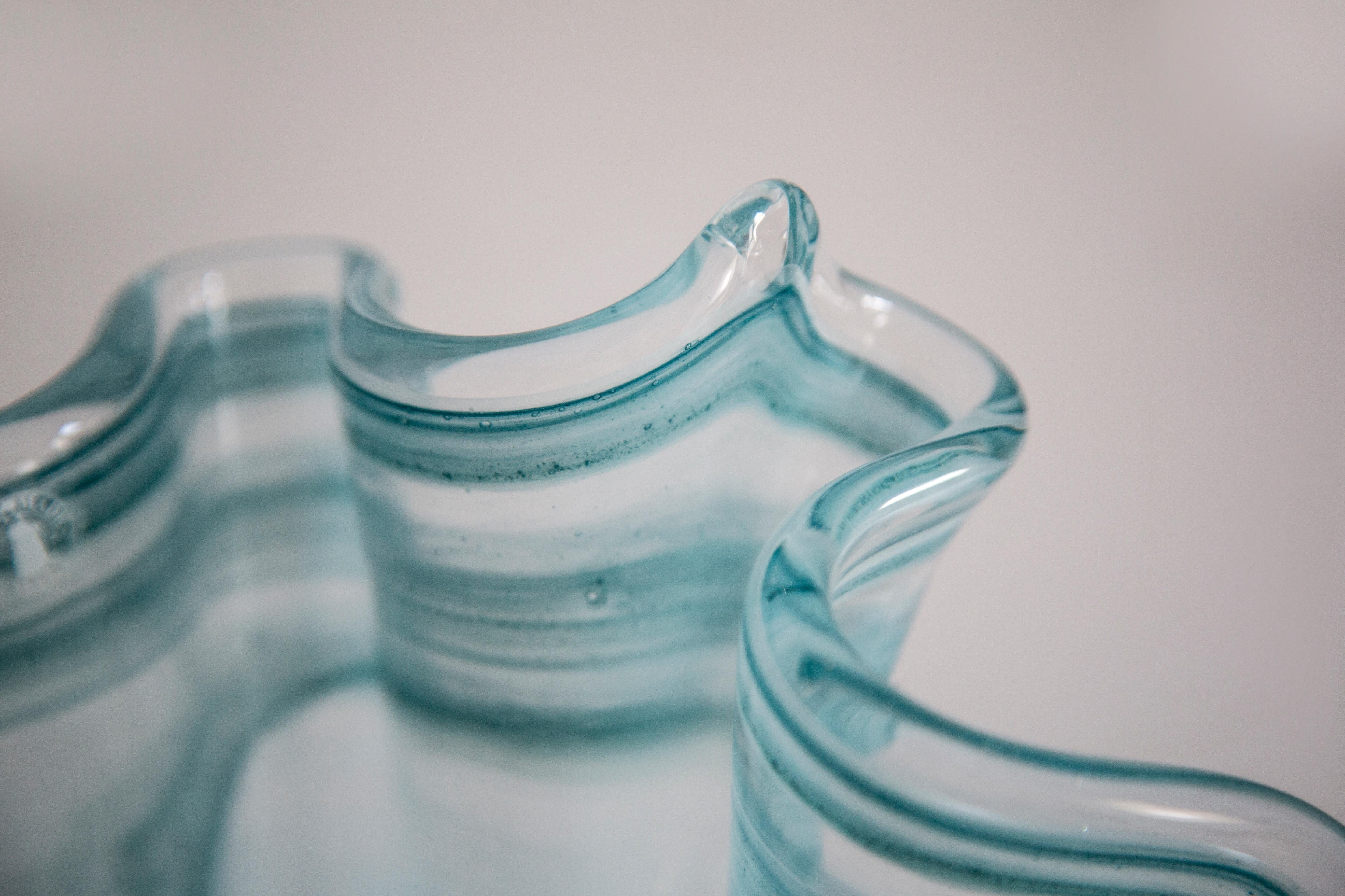 Large blue aqua green bowl in Murano glass, mid-century style, Italy, 2000s.