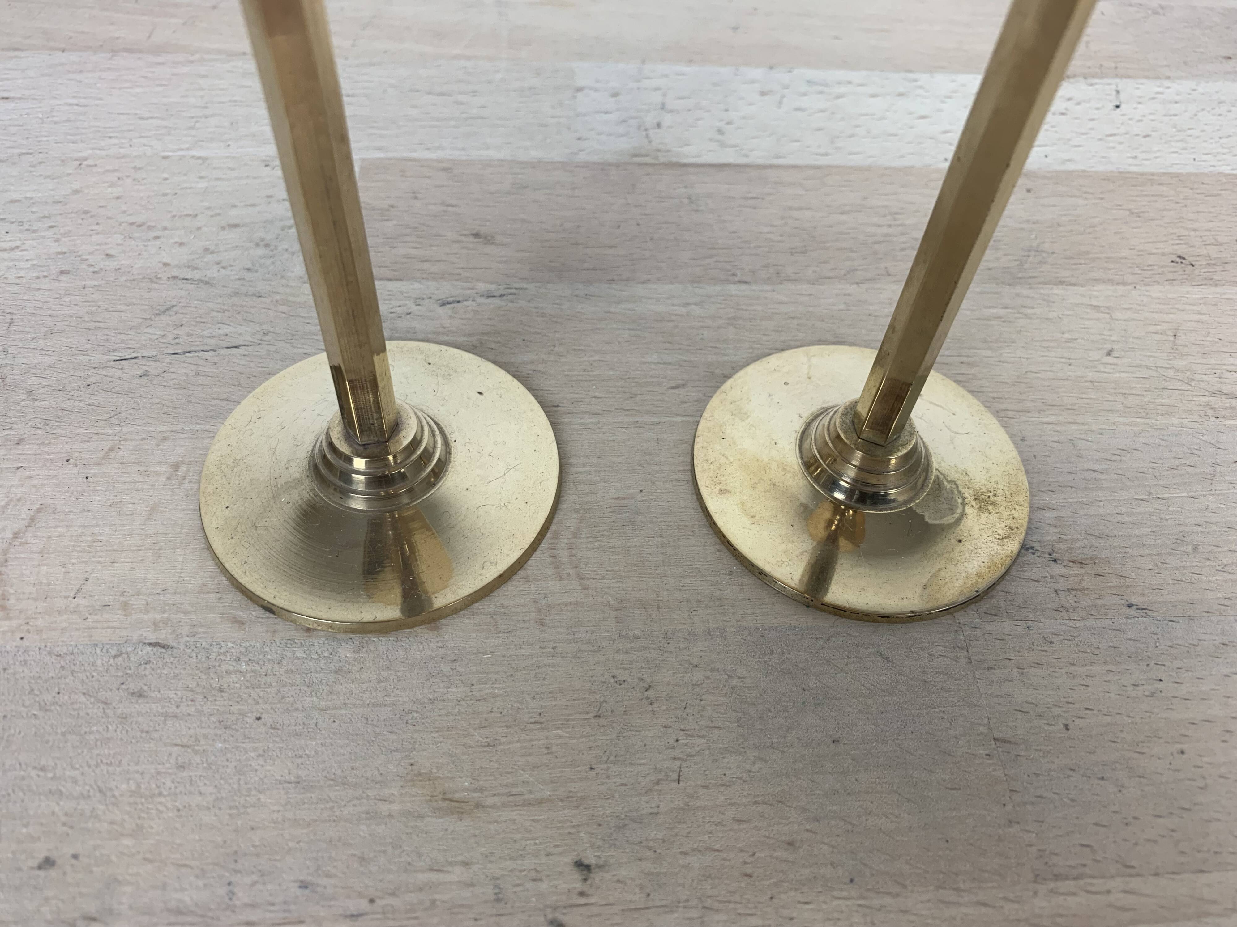 Pair of vintage golden brass candle holders