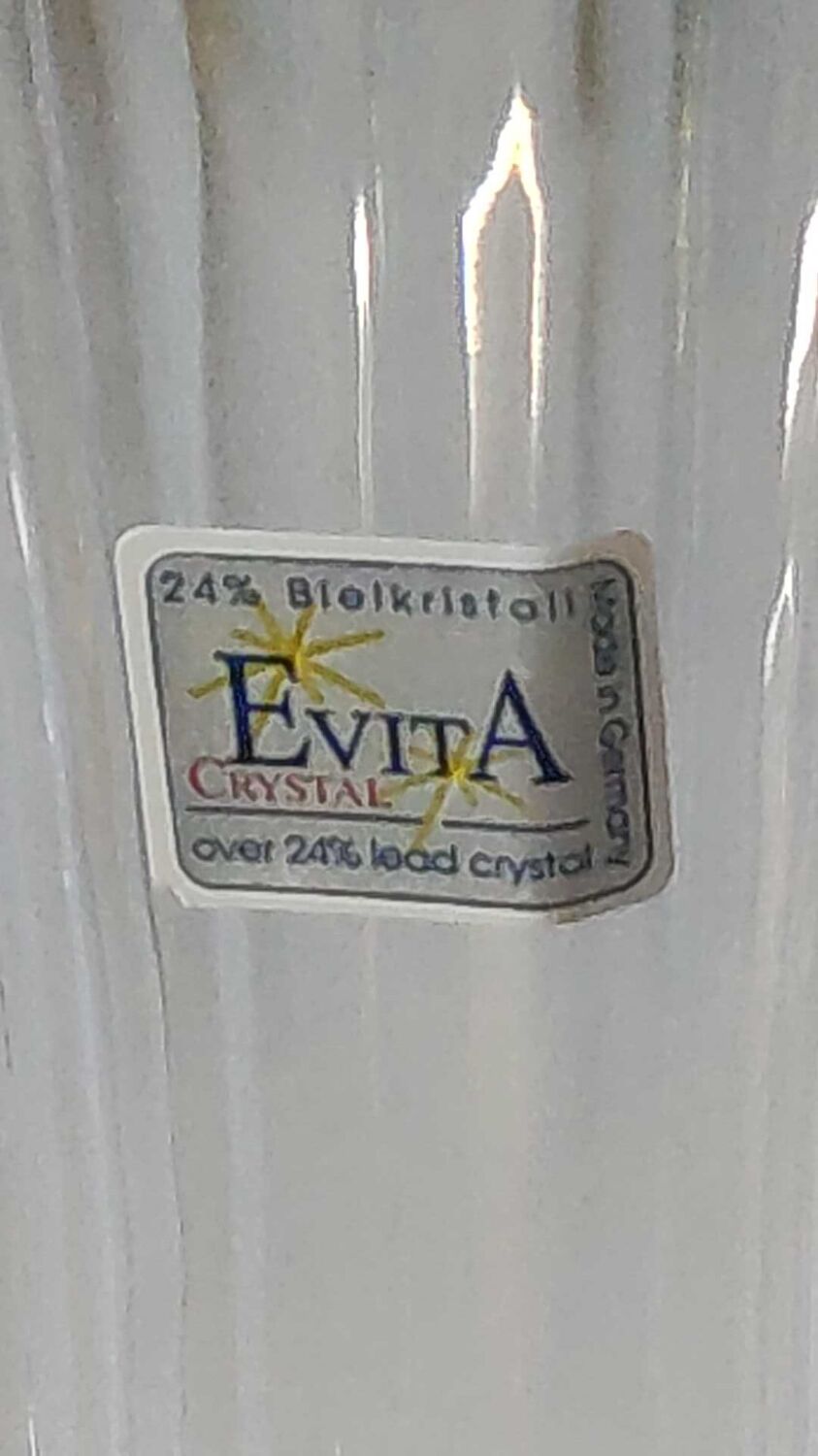 Vintage Multifaceted Crystal Vase, Frosted Draped Bow, col. Opaque white, Evita Crystal, Germany