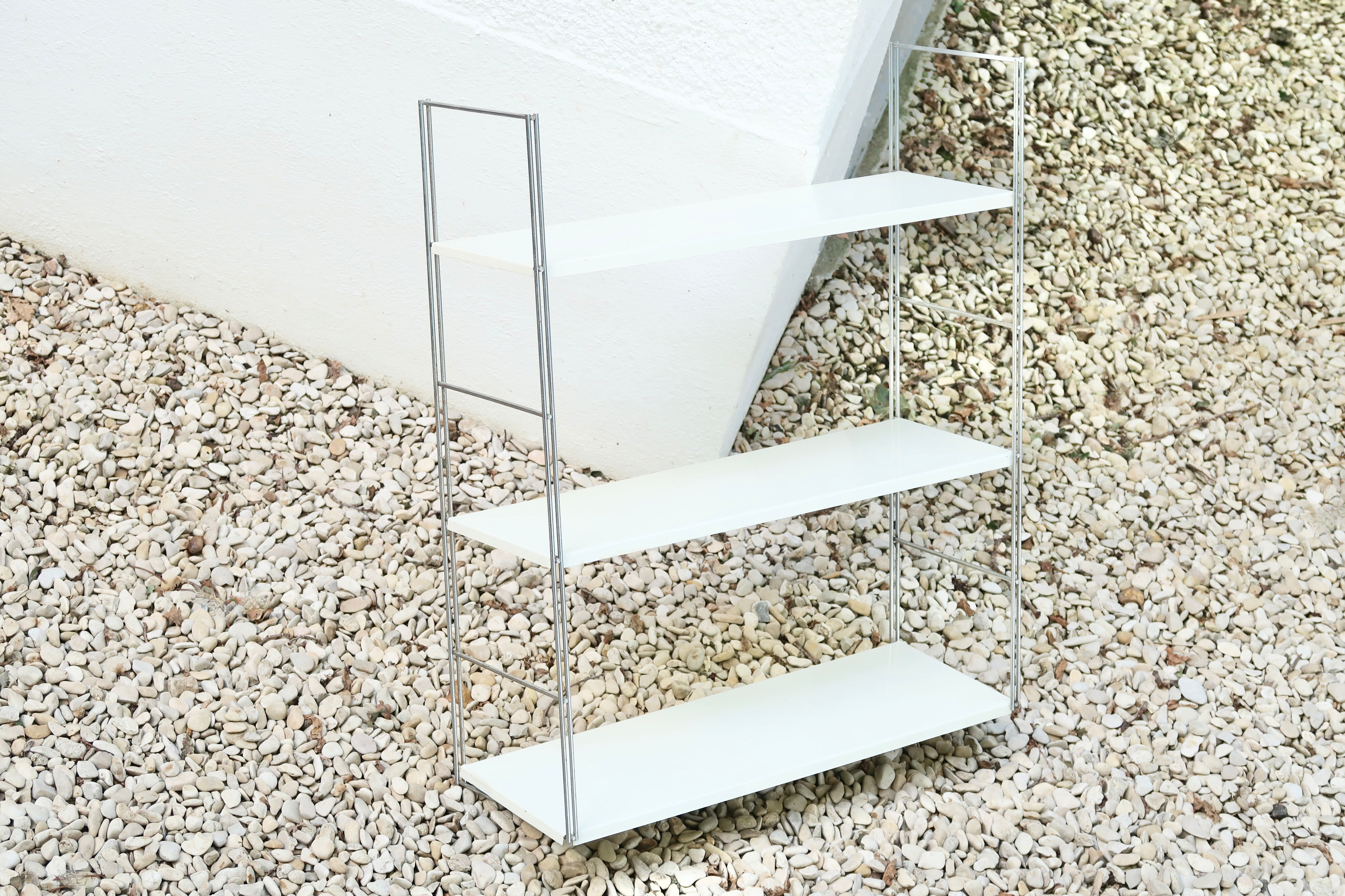 Modular shelves in white and silver metal, 50s