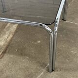 Design vintage smoked glass coffee table with tubular frame