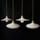 Set of 4 vintage white scalloped opaline pendants, France