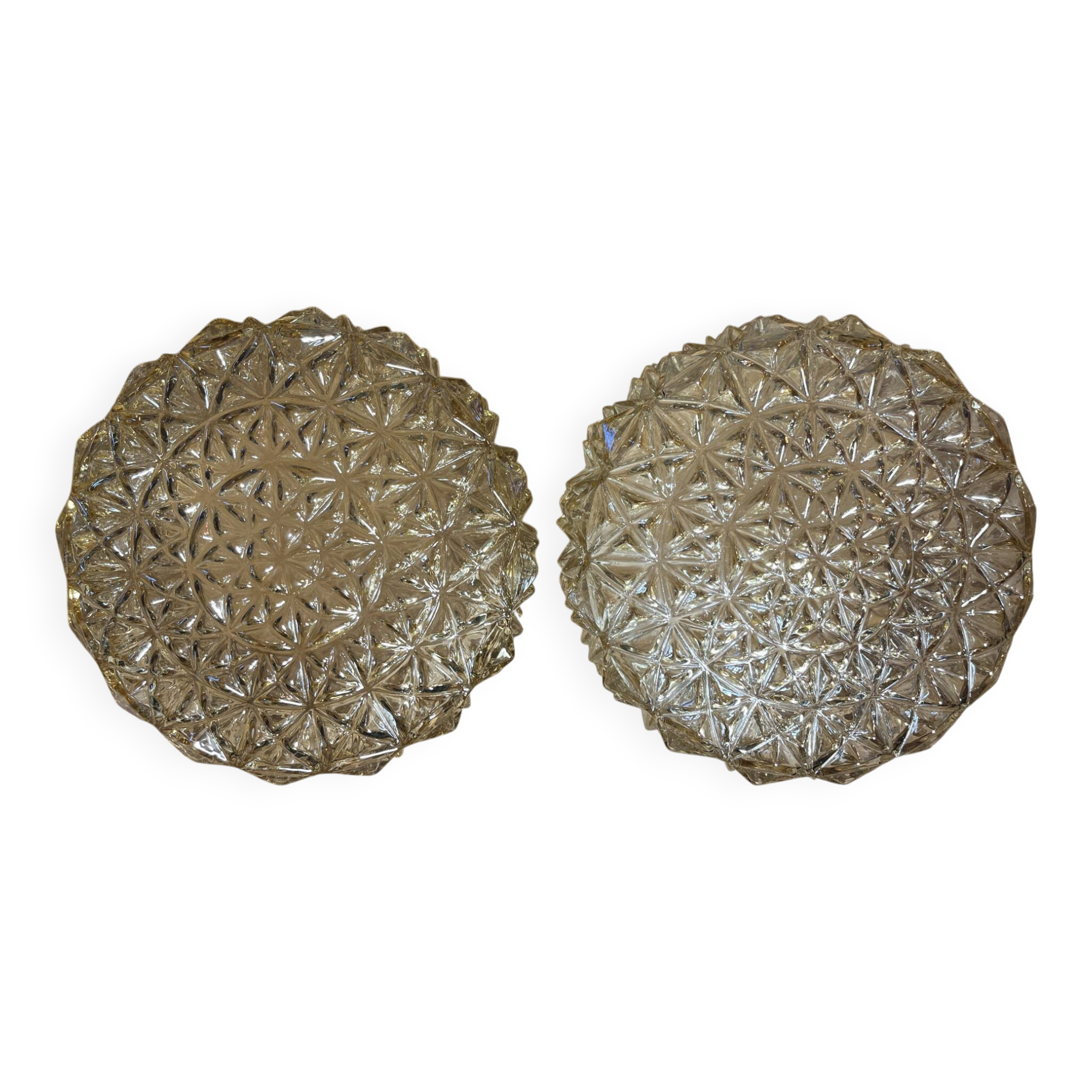 Pair of amber pressed glass ceiling globes Vianne – 1960s