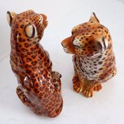 Couple of vintage ceramic leopards sculptures - Italy circa 1980s