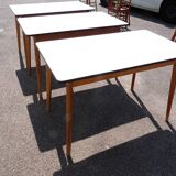 set of 3 vintage white Formica and wood tables