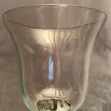 Glass photophore on high metal foot with silver patina