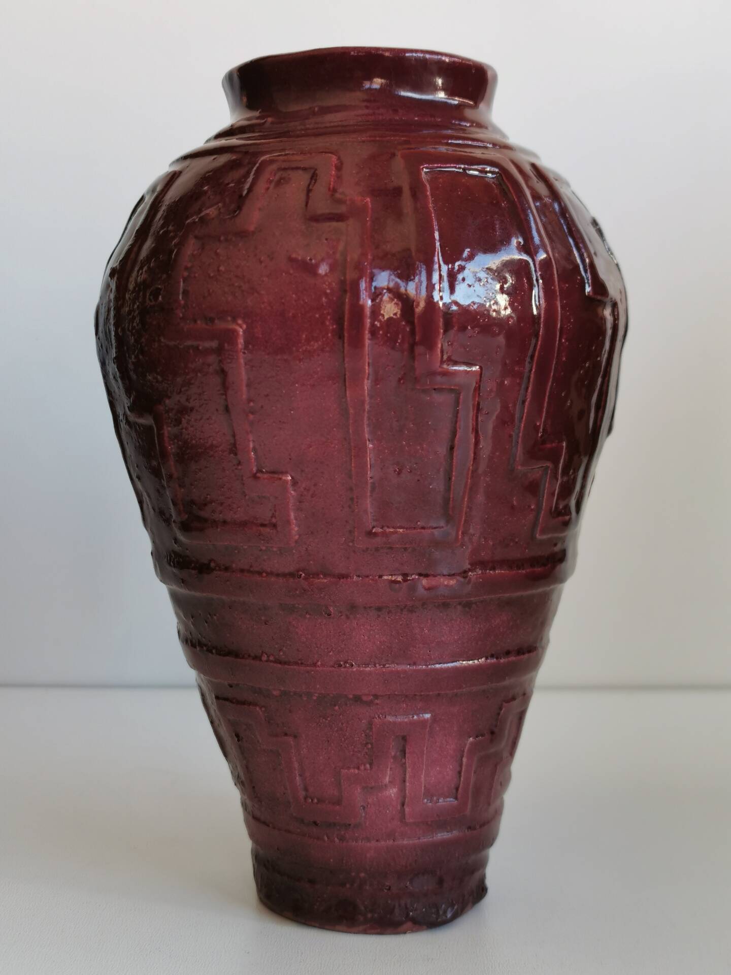 Glazed terracotta vase Art Deco signed WW