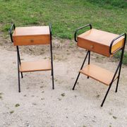 Pair of bedside tables from the 60s in gilded oak and tubes stamped Descher