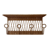 Vintage rattan coat rack wall shelf