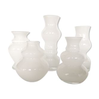 Set of 5 white glass soliflores