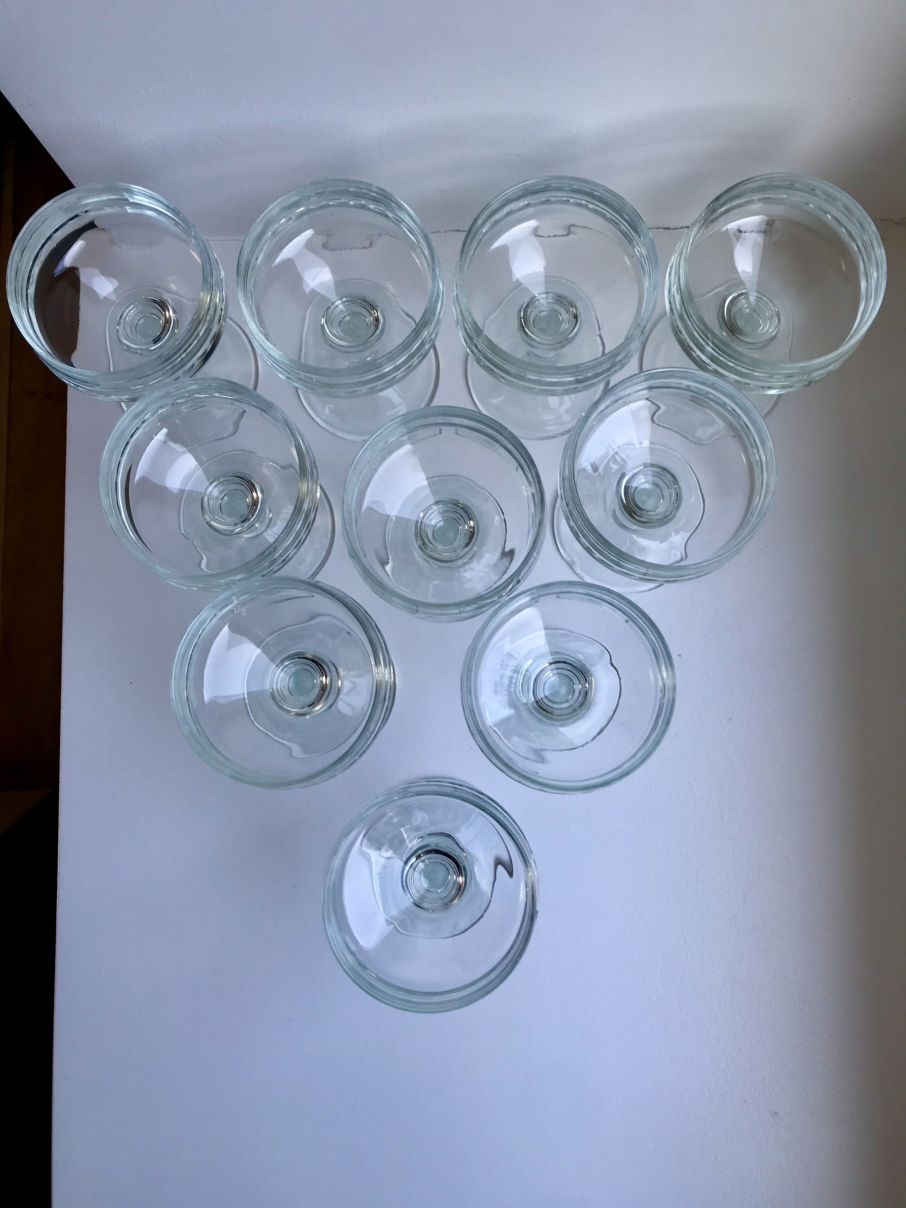 Set of 10 glasses with molded glass bar legs in 70s