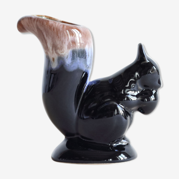 Vase soliflore écureuil en grès flammé noir