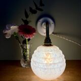 Vintage angled globe wall light in pink Clichy glass