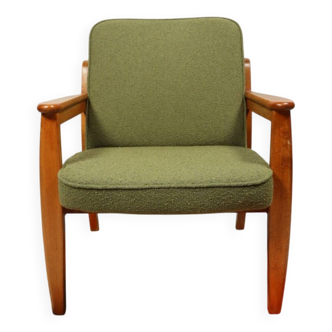 Fauteuil vintage vert boucle 1960 Scandinavian design