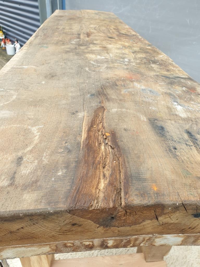 Restored solid wood workbench