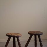 A pair of Wabi Sabi stools carved from pine, mid-century modern Swedish style, 1960s.