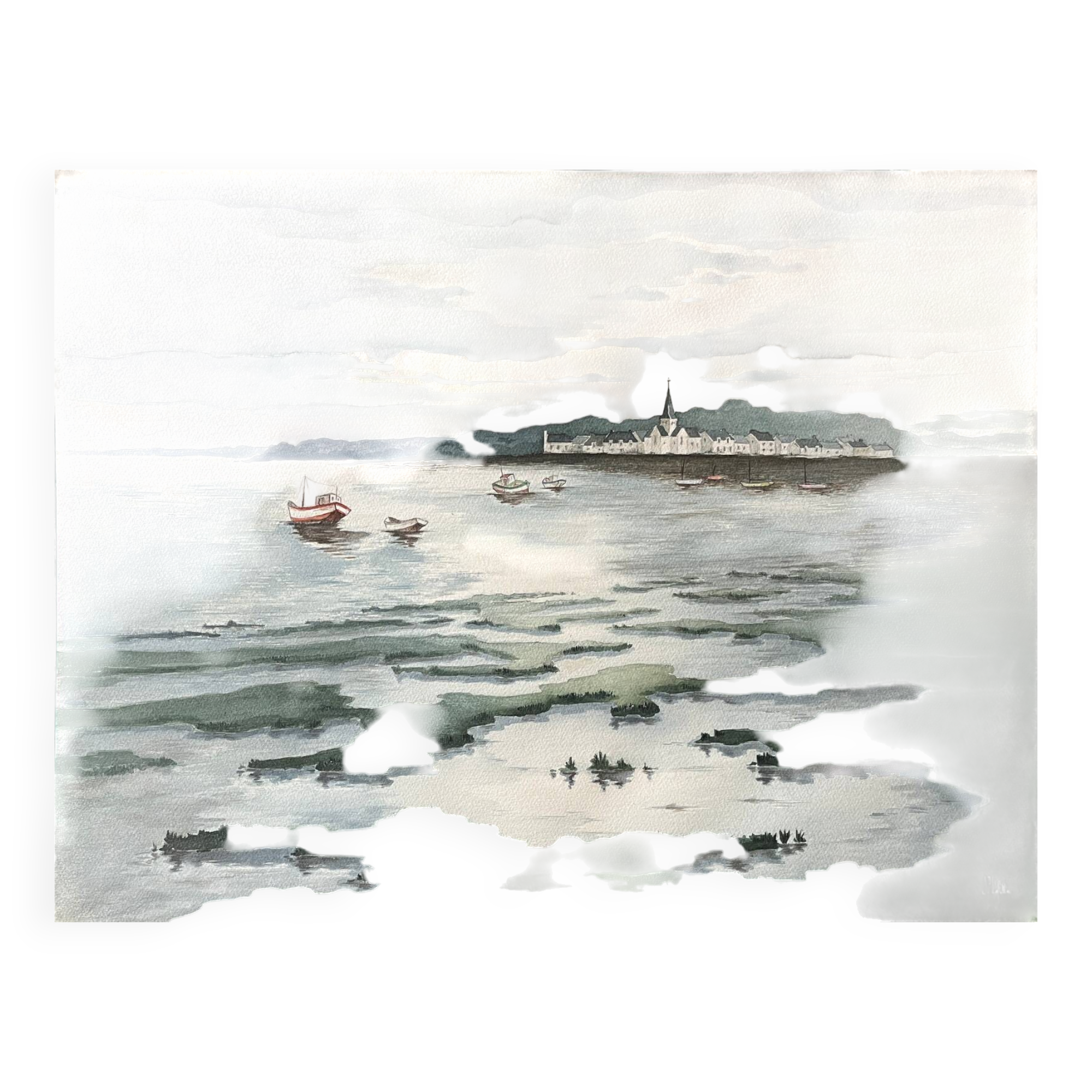 Large marine watercolour (Saint Gilles?) Brittany signed Lafitte