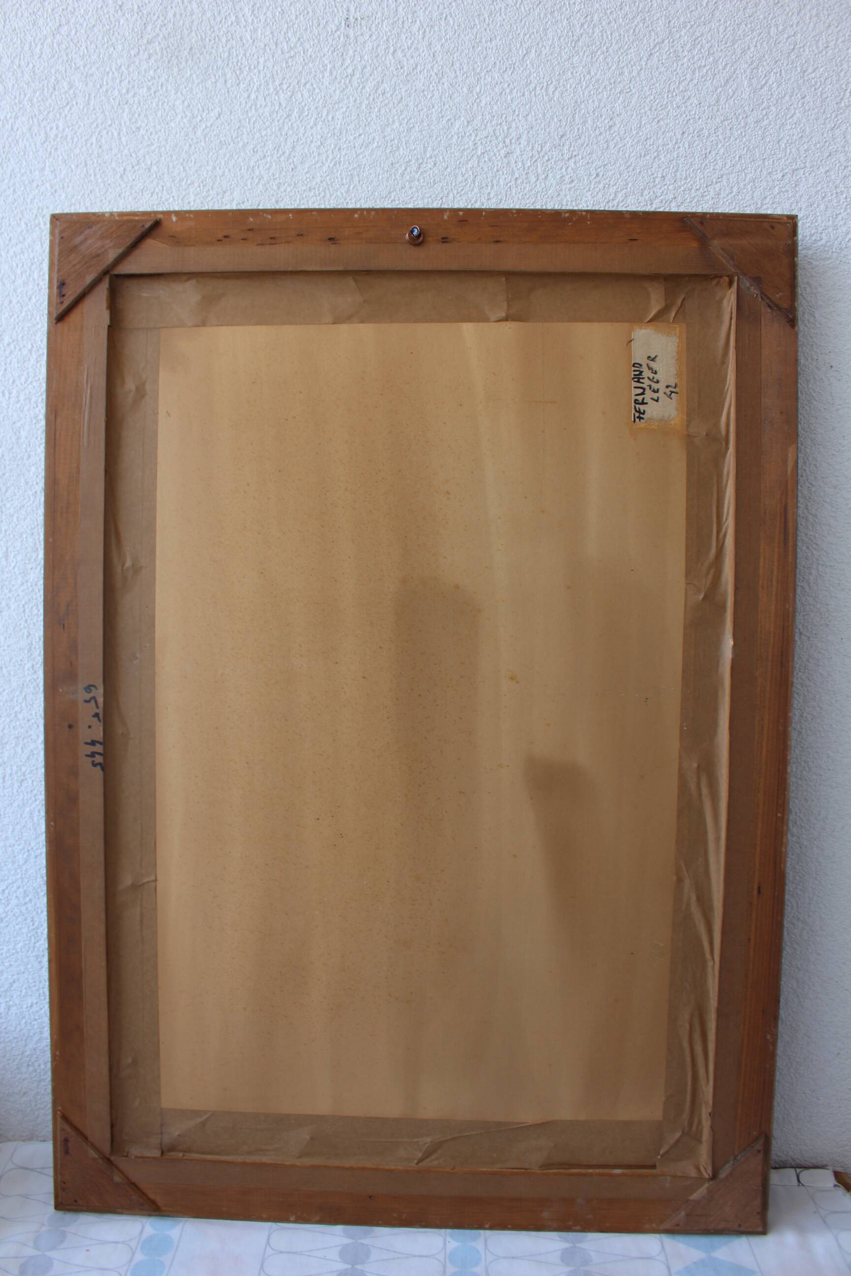 Composition moderne française, peinture à l'huile encadrée, années 1960
