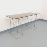 Bureau en verre fumé et métal chromé, années 70