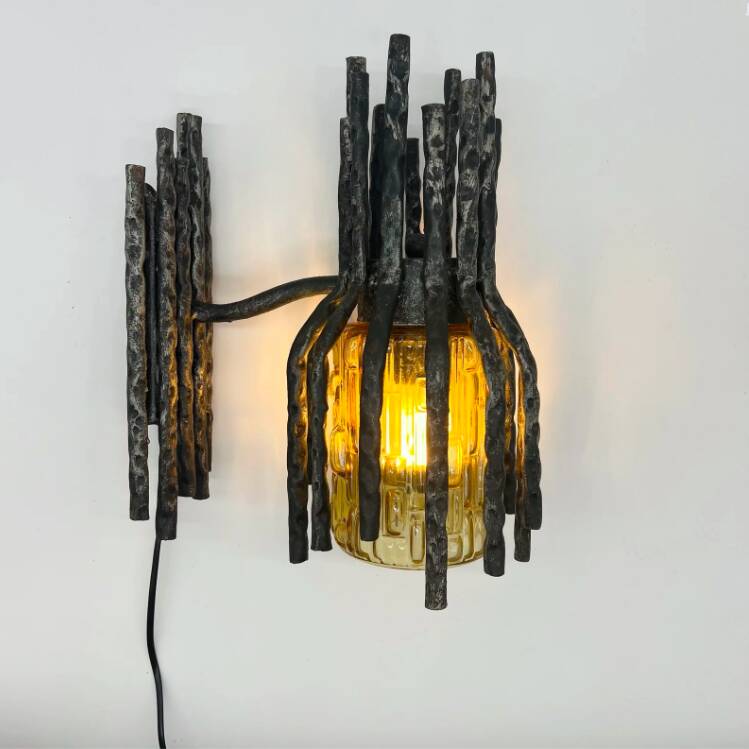 Pair of brutalist wall lights by Marcello Fantoni, 1960s