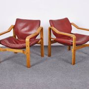 Vintage, Leather and Plywood Andy Armchairs by Janos Bodnar, Hungary, 1977, Set of 2