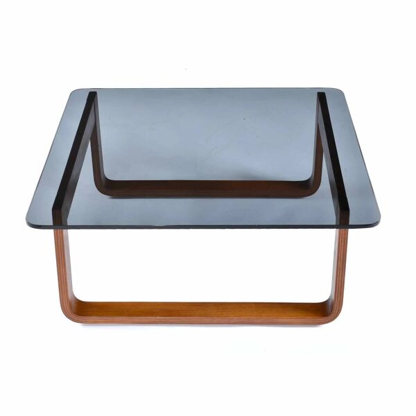 Table d'appoint, table basse carrée en teck et verre Frank Lowen pour Tessa T4, années 1970