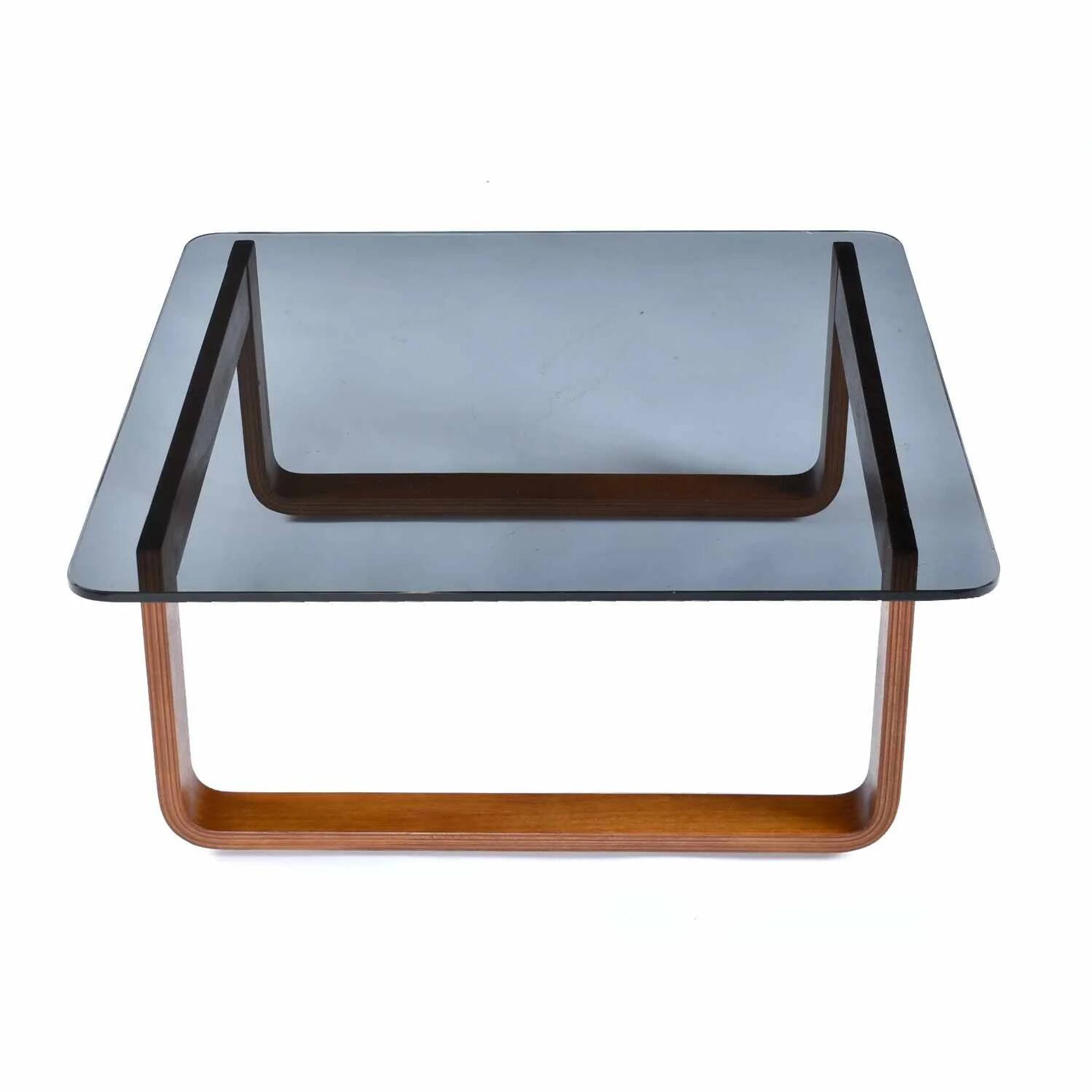 Table d'appoint, table basse carrée en teck et verre Frank Lowen pour Tessa T4, années 1970