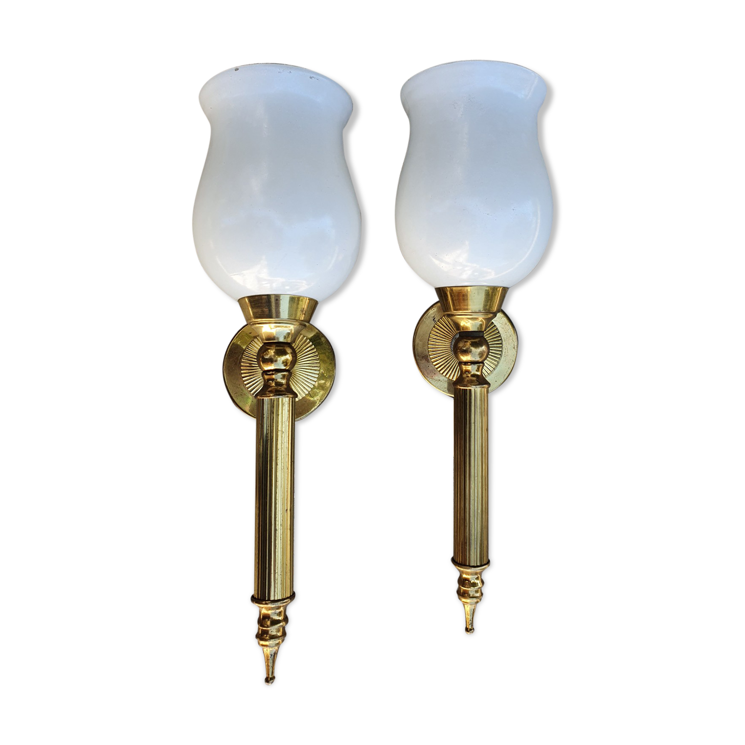 Pair neo classic golden brass sconces 50s