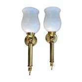 Pair neo classic golden brass sconces 50s