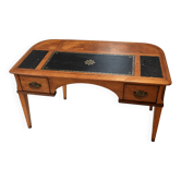 Bureau vintage façade galbée, cuir noir, bronze –compartiments secrets