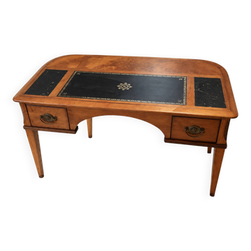 Vintage desk with a curved façade, black leather, bronze – secret compartments.