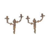 Paires d'appliques bougeoirs en laiton