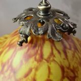 Lampe art nouveau en bronze abat jour pate verre 59x20