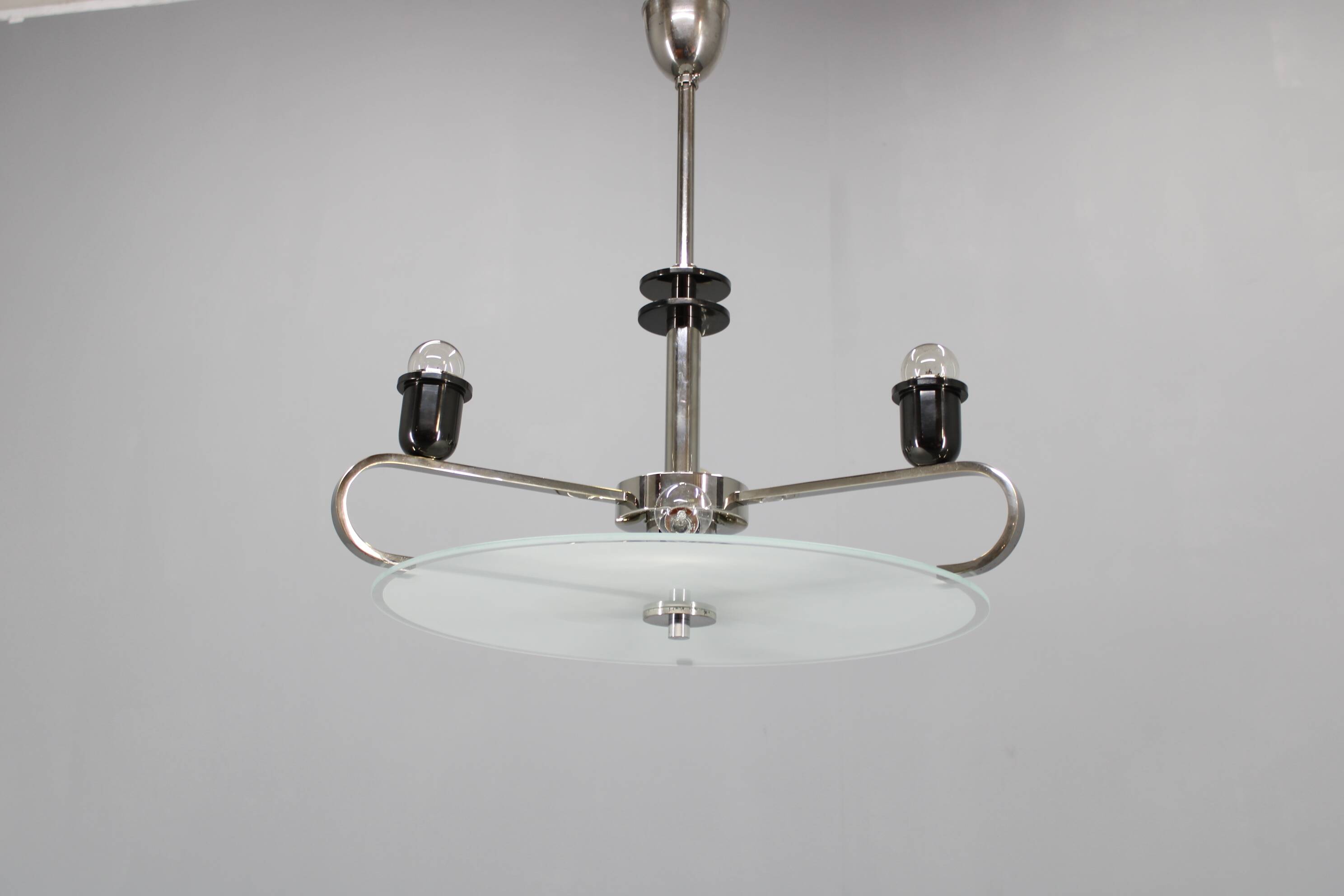 Art Deco chrome and glass chandelier, Czechoslovakia, 1930s