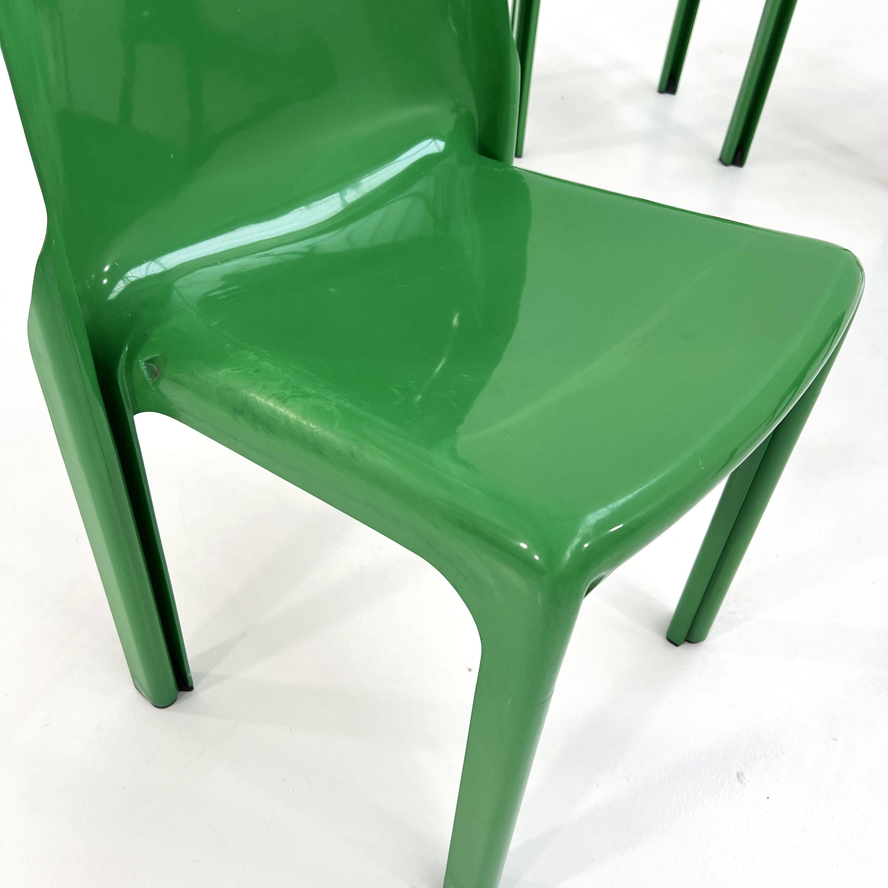 Lot de 4 chaises Selene vertes par Vico Magistretti pour Artemide, 1970