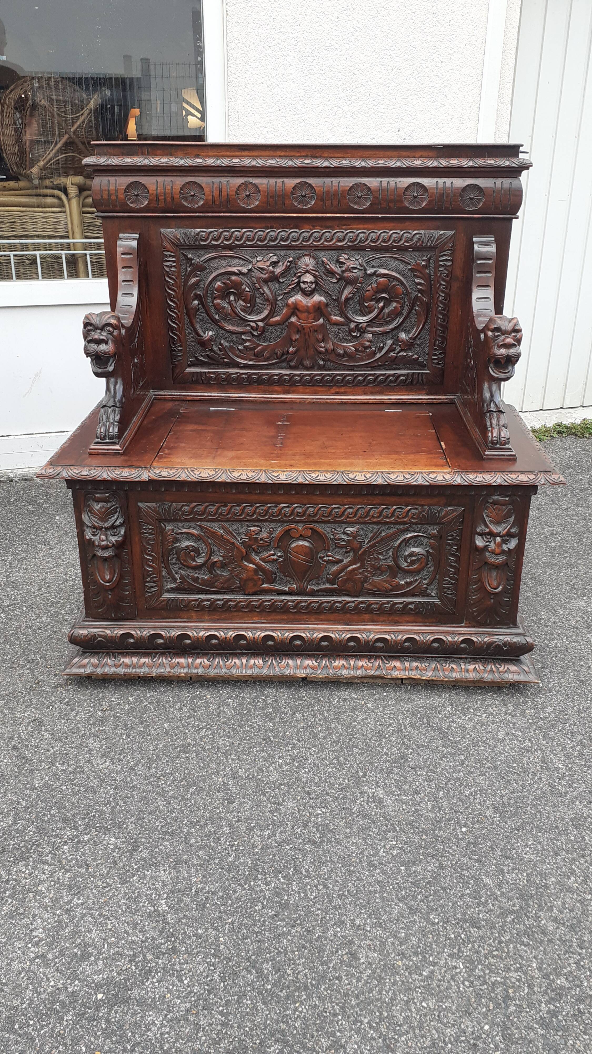 Henri II style walnut chest bench