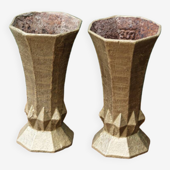 Pair of cast iron cone vases, art deco