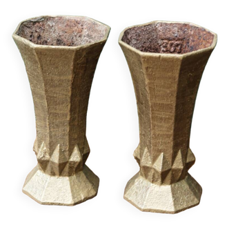 Pair of cast iron cone vases, art deco