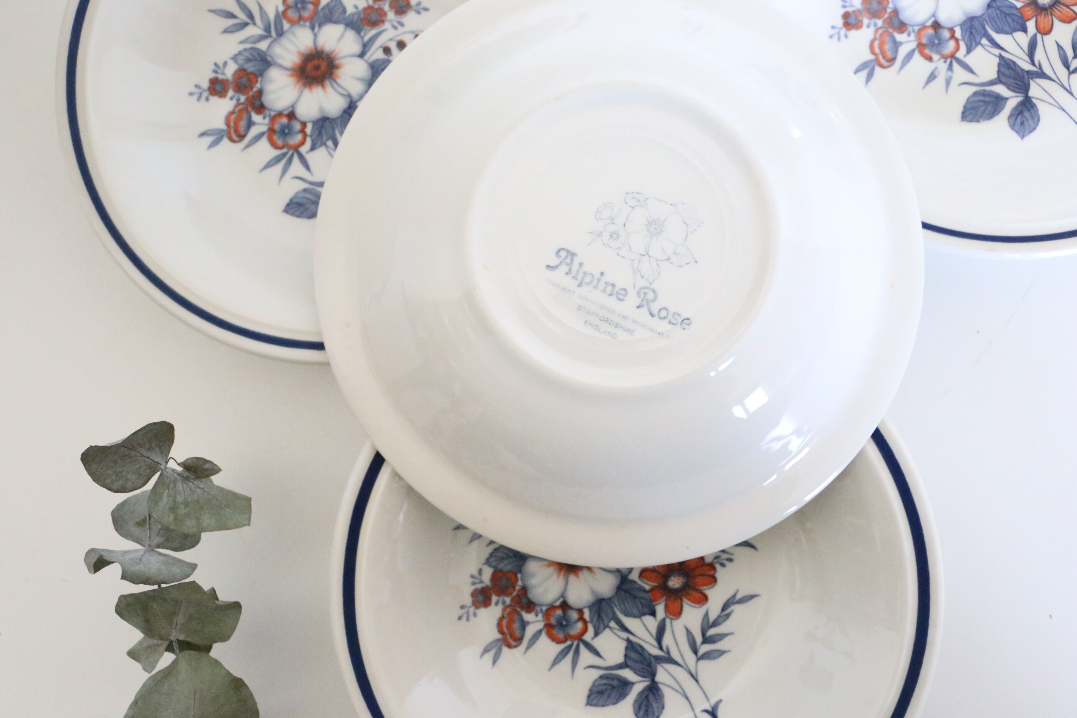 Set of 4 plates caps Stafforshire Alpine Rose