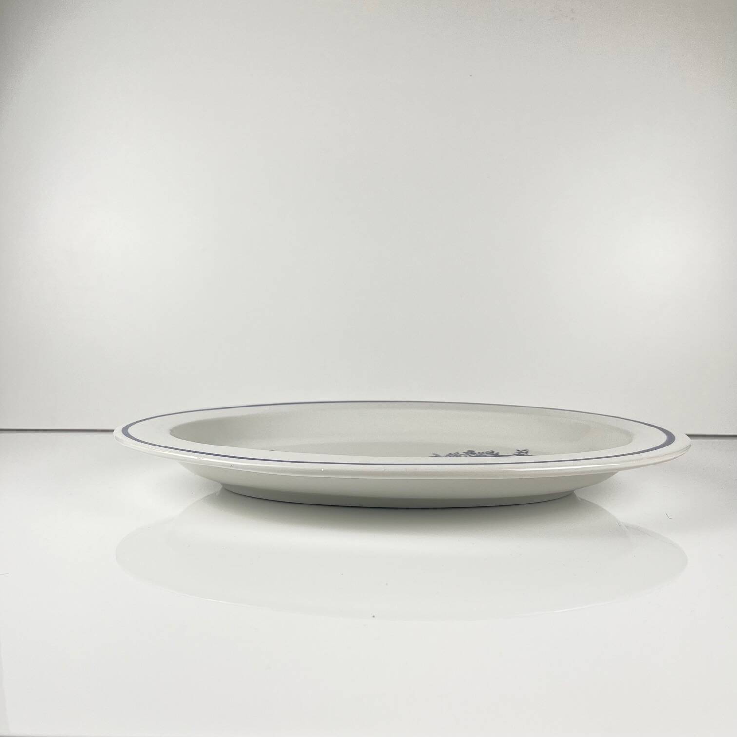 Large white & blue oval dish, bird and flower motif