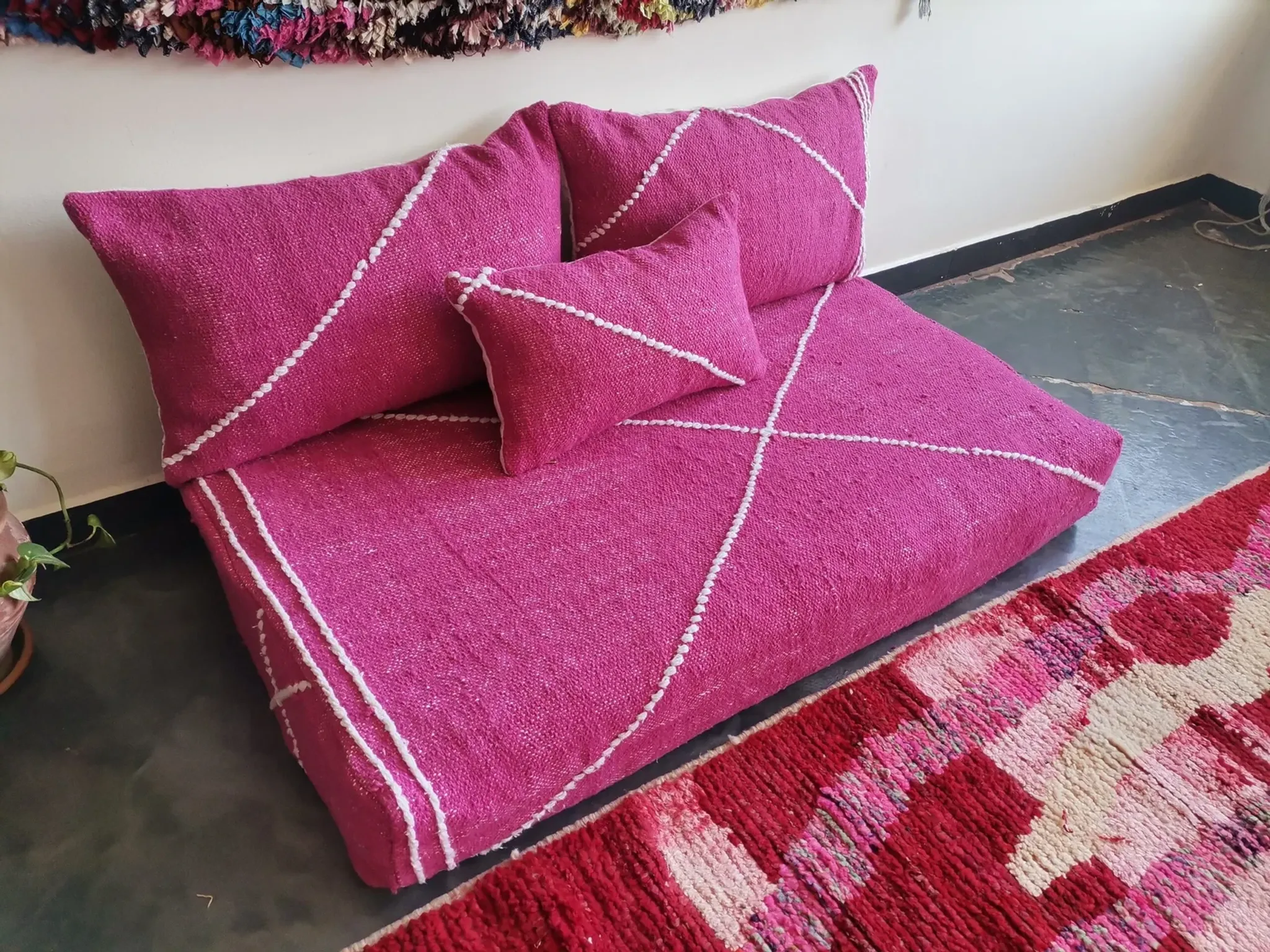 Pink Moroccan sofa cover for the floor