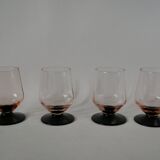 Set of 4 glasses with pink stems and black stems art deco 1930s