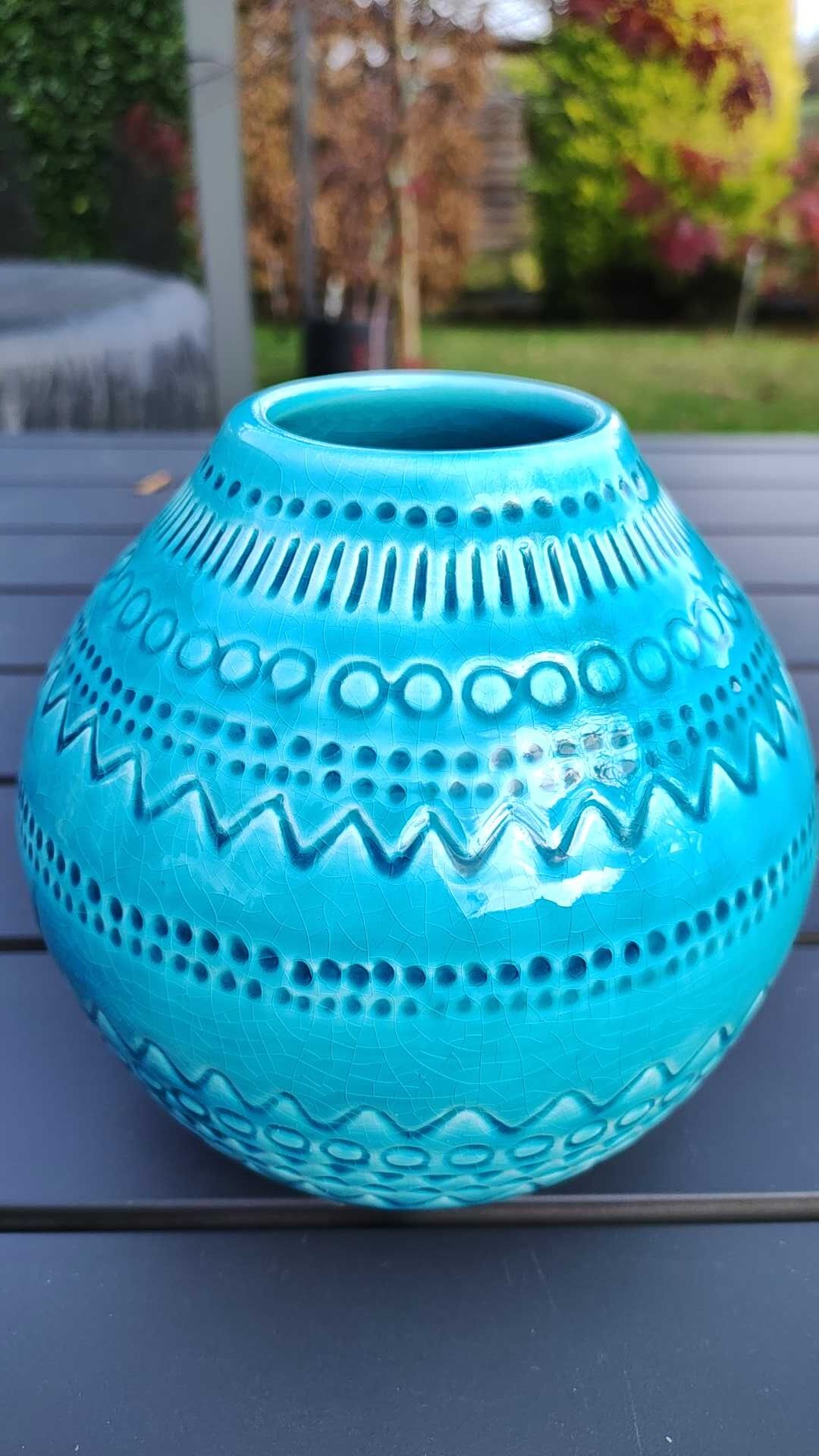 Pair of vases shaped ball stylish Asian. Glazed ceramic