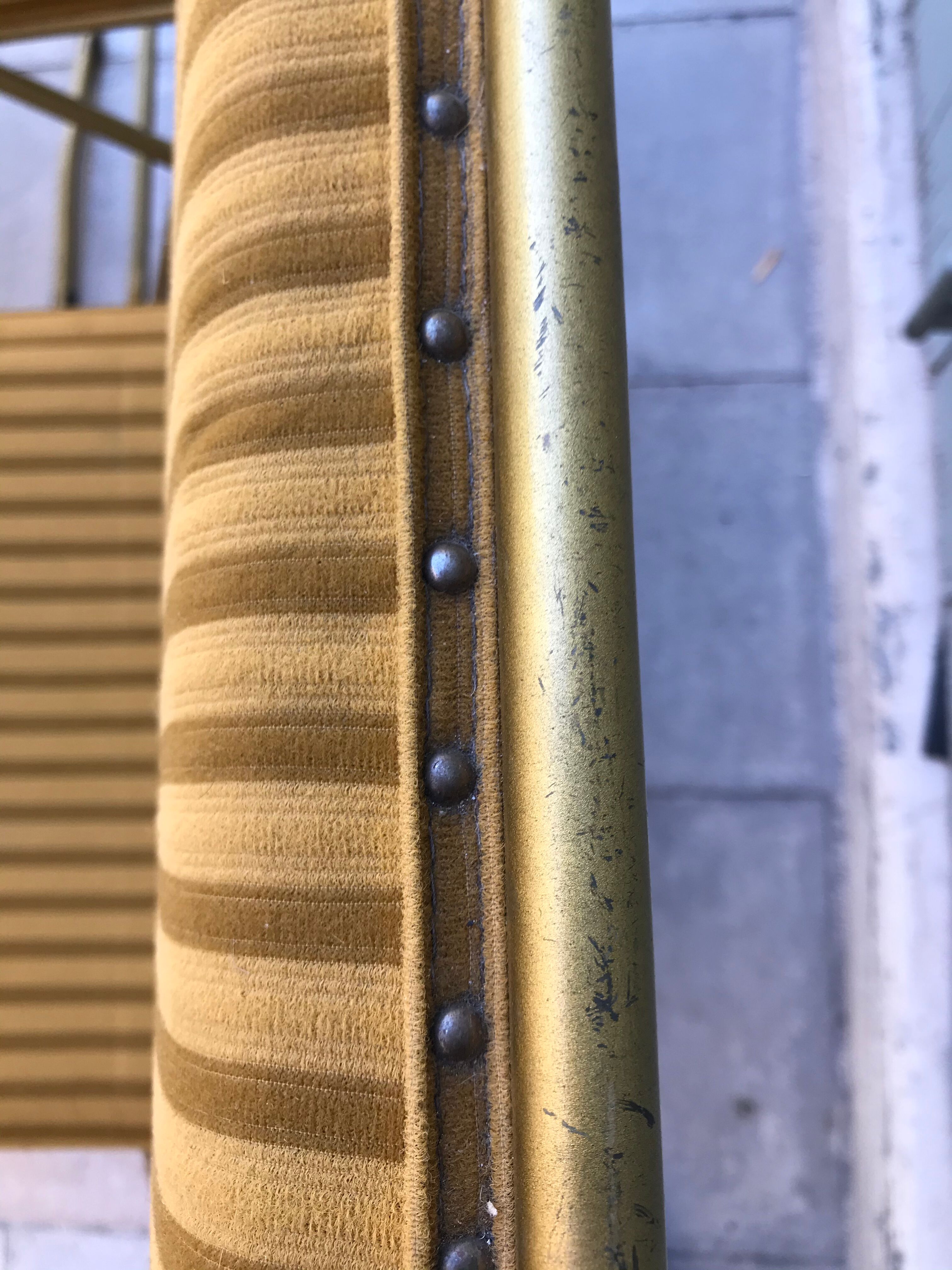 Set of 4 folding chairs in brass and mustard velvet striped by "Lafuma" 1960