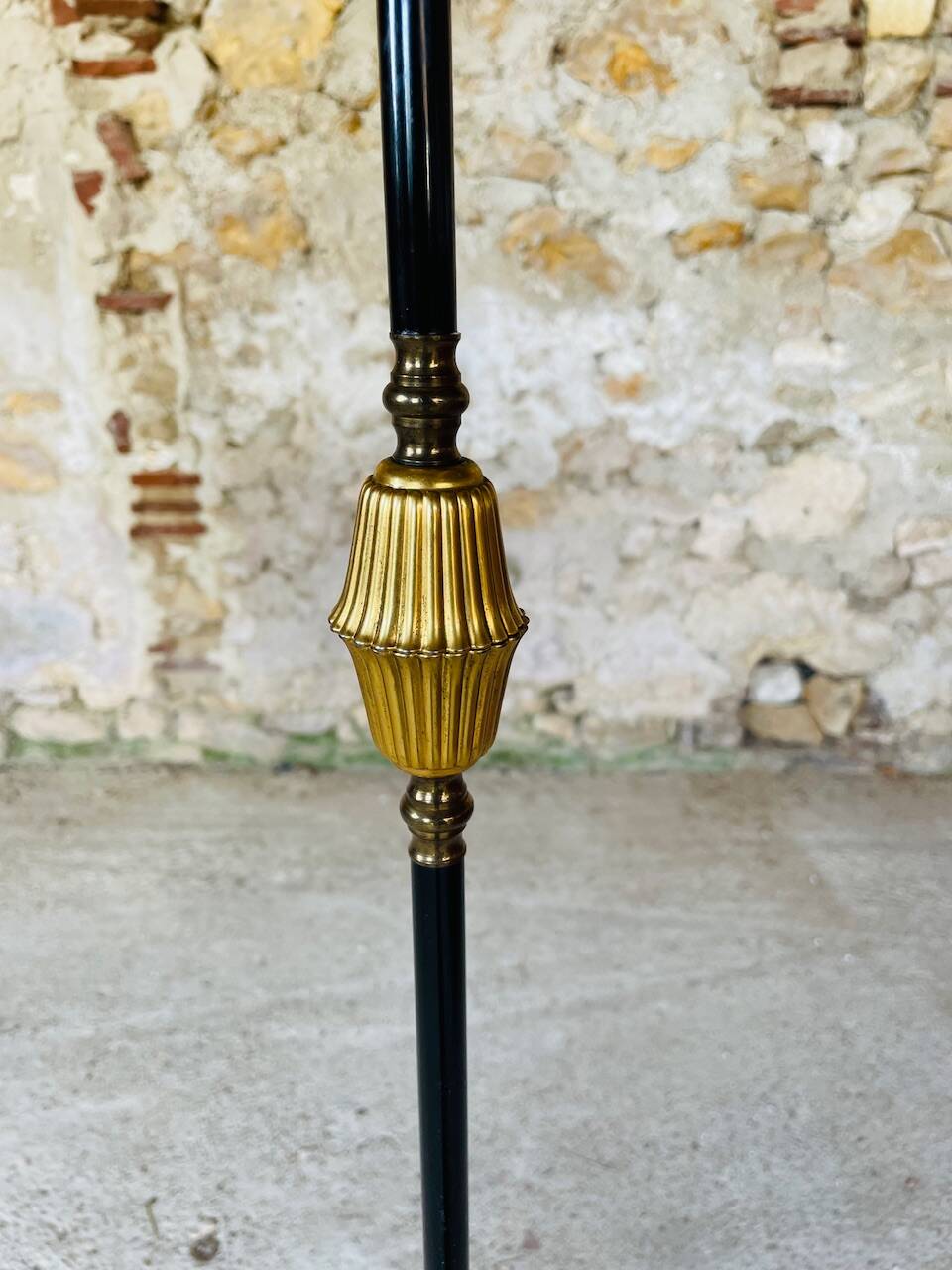 Vintage floor lamp, brass decorations, tripod legs circa 1960's